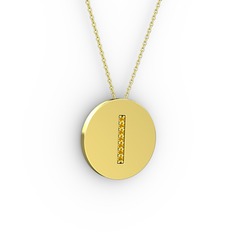 I Baş Harf Kolye - Sitrin 925 ayar altın kaplama gümüş kolye (40 cm altın rolo zincir) #1ojklu0
