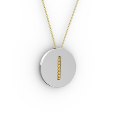 I Baş Harf Kolye - Sitrin 8 ayar beyaz altın kolye (40 cm altın rolo zincir) #1sjlrsd
