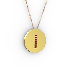 I Baş Harf Kolye - Garnet 925 ayar altın kaplama gümüş kolye (40 cm rose altın rolo zincir) #1x90z6v