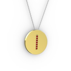 I Baş Harf Kolye - Garnet 14 ayar altın kolye (40 cm beyaz altın rolo zincir) #2i1lgl