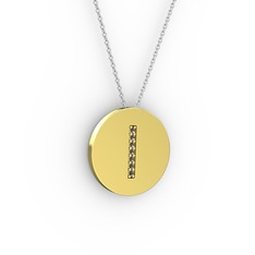 I Baş Harf Kolye - Dumanlı kuvars 18 ayar altın kolye (40 cm gümüş rolo zincir) #489zcg