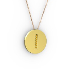I Baş Harf Kolye - Sitrin 925 ayar altın kaplama gümüş kolye (40 cm rose altın rolo zincir) #e8uful