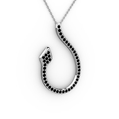Yılan Kolye - Siyah zirkon 18 ayar beyaz altın kolye (40 cm beyaz altın rolo zincir) #18qeqcx