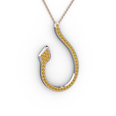 Yılan Kolye - Sitrin 14 ayar beyaz altın kolye (40 cm rose altın rolo zincir) #1i9sr4a