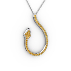 Yılan Kolye - Sitrin 18 ayar beyaz altın kolye (40 cm gümüş rolo zincir) #1uyfrpl