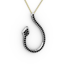 Yılan Kolye - Siyah zirkon 8 ayar beyaz altın kolye (40 cm gümüş rolo zincir) #cql1dn