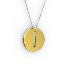 İ Baş Harf Kolye - Akuamarin 18 ayar altın kolye (40 cm beyaz altın rolo zincir) #12lbenq