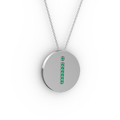 İ Baş Harf Kolye - Yeşil kuvars 14 ayar beyaz altın kolye (40 cm gümüş rolo zincir) #160l6m9