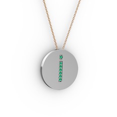 İ Baş Harf Kolye - Yeşil kuvars 925 ayar gümüş kolye (40 cm rose altın rolo zincir) #1d3qr5d