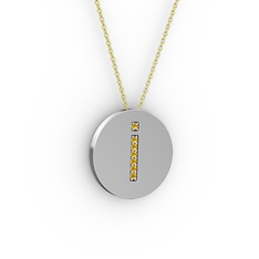 İ Baş Harf Kolye - Sitrin 14 ayar beyaz altın kolye (40 cm altın rolo zincir) #1ie5kbn