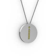 İ Baş Harf Kolye - Peridot 14 ayar beyaz altın kolye (40 cm gümüş rolo zincir) #6zixeu