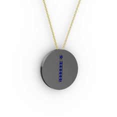 İ Baş Harf Kolye - Lab safir 925 ayar siyah rodyum kaplama gümüş kolye (40 cm altın rolo zincir) #j1meql