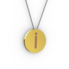 İ Baş Harf Kolye - Rodolit garnet 14 ayar altın kolye (40 cm gümüş rolo zincir) #s6qqfy