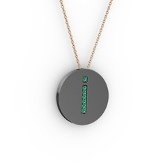 İ Baş Harf Kolye - Yeşil kuvars 925 ayar siyah rodyum kaplama gümüş kolye (40 cm gümüş rolo zincir) #ut3l10