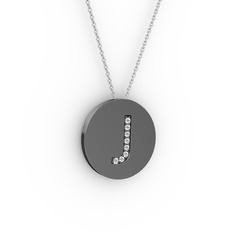 J Baş Harf Kolye - Pırlanta 925 ayar siyah rodyum kaplama gümüş kolye (0.0704 karat, 40 cm beyaz altın rolo zincir) #12bu2fk