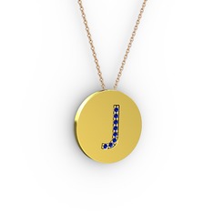 J Baş Harf Kolye - Lab safir 925 ayar altın kaplama gümüş kolye (40 cm rose altın rolo zincir) #180sv4x