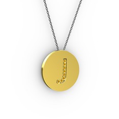 J Baş Harf Kolye - Sitrin 18 ayar altın kolye (40 cm gümüş rolo zincir) #1ak8rl5