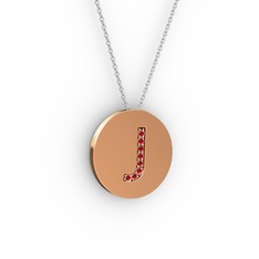 J Baş Harf Kolye - Garnet 18 ayar rose altın kolye (40 cm beyaz altın rolo zincir) #1birawi