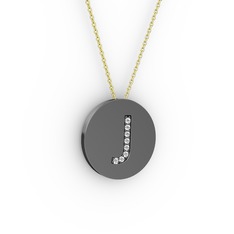 J Baş Harf Kolye - Pırlanta 925 ayar siyah rodyum kaplama gümüş kolye (0.0704 karat, 40 cm gümüş rolo zincir) #1c0fq6p