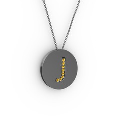 J Baş Harf Kolye - Sitrin 925 ayar siyah rodyum kaplama gümüş kolye (40 cm gümüş rolo zincir) #1ccd4zi
