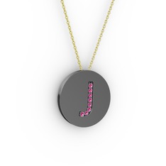 J Baş Harf Kolye - Rodolit garnet 925 ayar siyah rodyum kaplama gümüş kolye (40 cm altın rolo zincir) #1dhtm7e