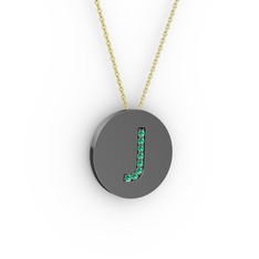 J Baş Harf Kolye - Yeşil kuvars 925 ayar siyah rodyum kaplama gümüş kolye (40 cm altın rolo zincir) #1e8x9l8