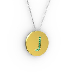 J Baş Harf Kolye - Yeşil kuvars 8 ayar altın kolye (40 cm beyaz altın rolo zincir) #1ed07u2
