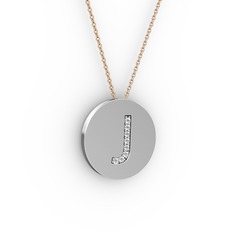 J Baş Harf Kolye - Pırlanta 925 ayar gümüş kolye (0.0704 karat, 40 cm rose altın rolo zincir) #1gs678i
