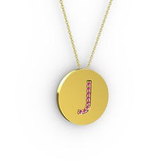 J Baş Harf Kolye - Rodolit garnet 8 ayar altın kolye (40 cm altın rolo zincir) #1ixncka
