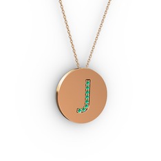 J Baş Harf Kolye - Yeşil kuvars 18 ayar rose altın kolye (40 cm gümüş rolo zincir) #1k9ieyp