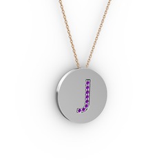 J Baş Harf Kolye - Ametist 925 ayar gümüş kolye (40 cm rose altın rolo zincir) #1lpl78h