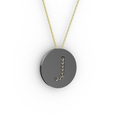 J Baş Harf Kolye - Dumanlı kuvars 925 ayar siyah rodyum kaplama gümüş kolye (40 cm altın rolo zincir) #1n4ywzx
