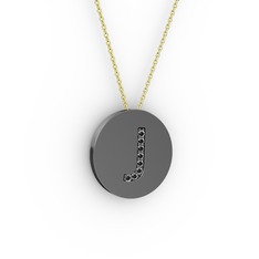 J Baş Harf Kolye - Siyah zirkon 925 ayar siyah rodyum kaplama gümüş kolye (40 cm altın rolo zincir) #1p0masv