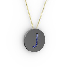 J Baş Harf Kolye - Lab safir 925 ayar siyah rodyum kaplama gümüş kolye (40 cm altın rolo zincir) #1pot84h