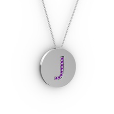 J Baş Harf Kolye - Ametist 925 ayar gümüş kolye (40 cm beyaz altın rolo zincir) #1sig6sf