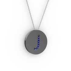 J Baş Harf Kolye - Lab safir 925 ayar siyah rodyum kaplama gümüş kolye (40 cm beyaz altın rolo zincir) #1ukq95u