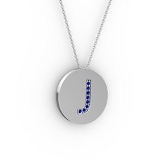 J Baş Harf Kolye - Lab safir 925 ayar gümüş kolye (40 cm beyaz altın rolo zincir) #9l8h0b