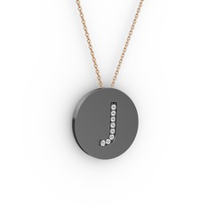 J Baş Harf Kolye - Swarovski 925 ayar siyah rodyum kaplama gümüş kolye (40 cm rose altın rolo zincir) #a6xr0d