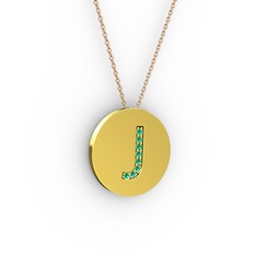 J Baş Harf Kolye - Yeşil kuvars 18 ayar altın kolye (40 cm gümüş rolo zincir) #ajc59d