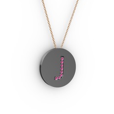 J Baş Harf Kolye - Rodolit garnet 925 ayar siyah rodyum kaplama gümüş kolye (40 cm gümüş rolo zincir) #c1pij4