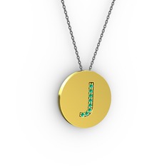 J Baş Harf Kolye - Yeşil kuvars 8 ayar altın kolye (40 cm gümüş rolo zincir) #cct8nk