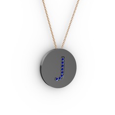 J Baş Harf Kolye - Lab safir 925 ayar siyah rodyum kaplama gümüş kolye (40 cm rose altın rolo zincir) #dezs5p
