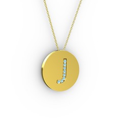 J Baş Harf Kolye - Akuamarin 14 ayar altın kolye (40 cm gümüş rolo zincir) #guo6f5
