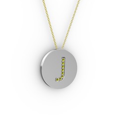 J Baş Harf Kolye - Peridot 14 ayar beyaz altın kolye (40 cm gümüş rolo zincir) #hba7y4