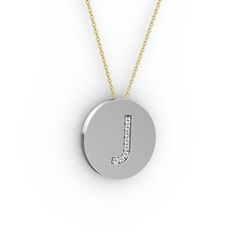 J Baş Harf Kolye - Pırlanta 18 ayar beyaz altın kolye (0.0704 karat, 40 cm gümüş rolo zincir) #hk2lm1
