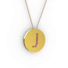 J Baş Harf Kolye - Rodolit garnet 8 ayar altın kolye (40 cm rose altın rolo zincir) #ior93d