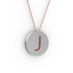 J Baş Harf Kolye - Garnet 14 ayar beyaz altın kolye (40 cm gümüş rolo zincir) #ji72qp