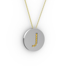 J Baş Harf Kolye - Sitrin 18 ayar beyaz altın kolye (40 cm gümüş rolo zincir) #ppxfz7
