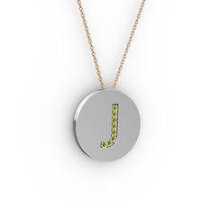 J Baş Harf Kolye - Peridot 18 ayar beyaz altın kolye (40 cm gümüş rolo zincir) #q556pr