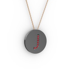 J Baş Harf Kolye - Garnet 925 ayar siyah rodyum kaplama gümüş kolye (40 cm rose altın rolo zincir) #qwojvr